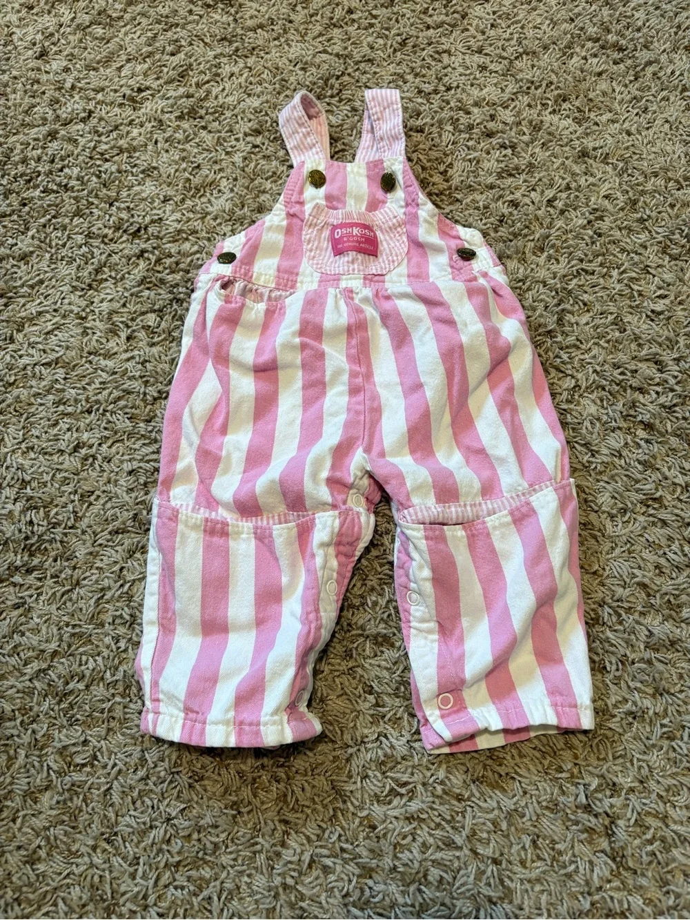 Vintage 90s Y2K OshKosh B'gosh Pink & White Striped Overalls size 12 months